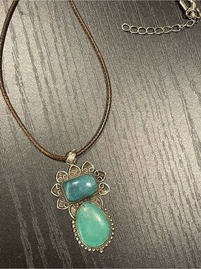 ‼️SOLD‼️‼️‼️925 Sterling silver turquoise crystal cord necklace